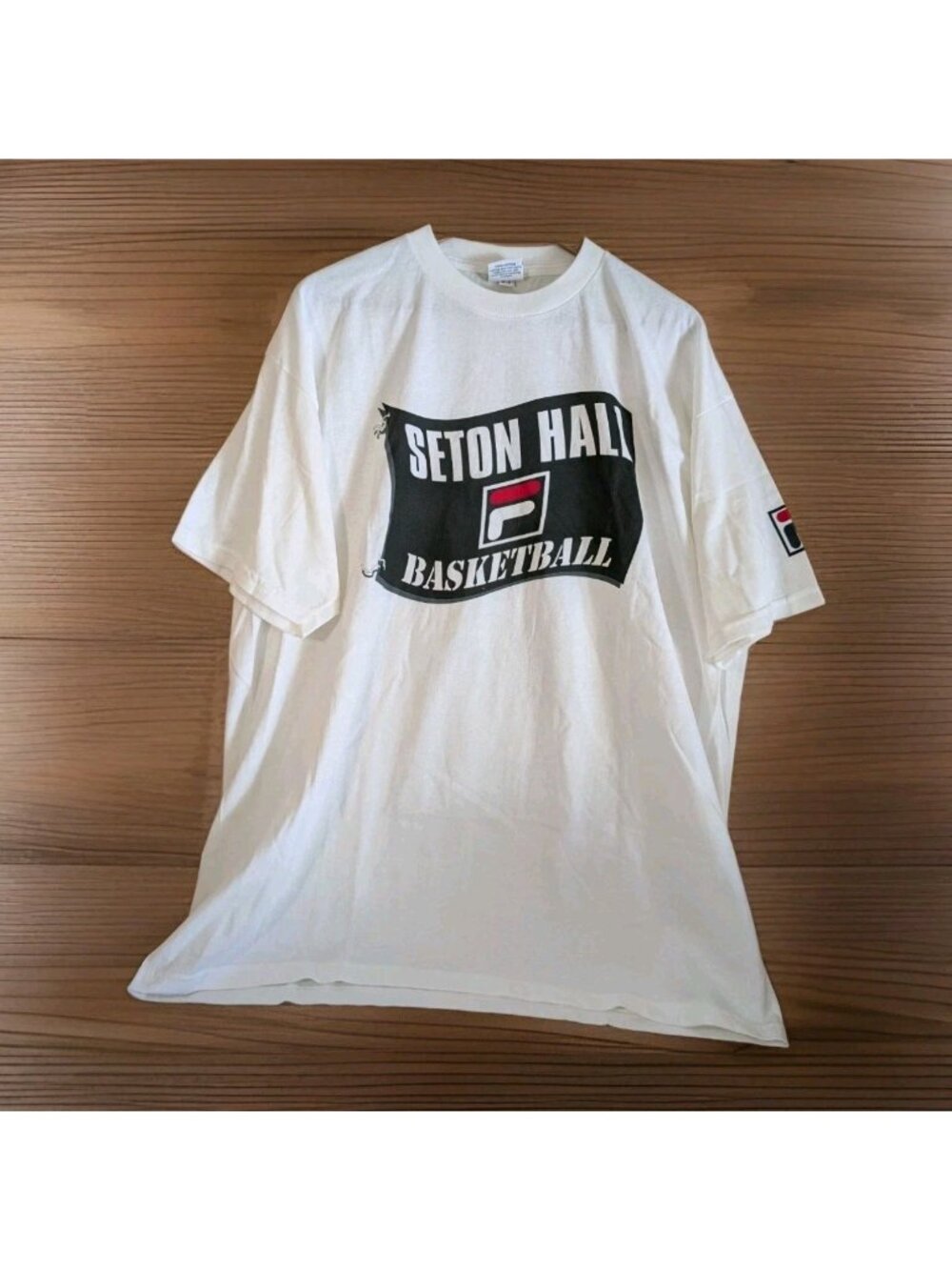VINTAGE Fila Seton Hall Pirates Basketball Shirt Adult XL White Graphic Mens 90s